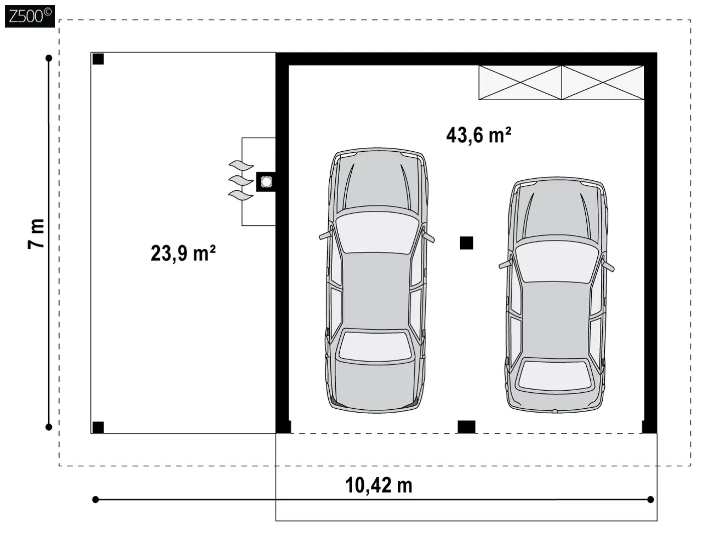 Готовый проект гаража Zg24 - Проект красивого гаража для двух авто с боковой