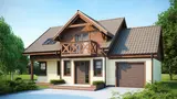 Готовый проект дома Z33 - Практичный дом с гаражом, с красивым мансардным окном и боковой террасой.