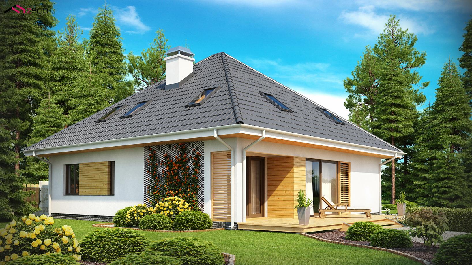 Дом с шатровой крышей и террасой