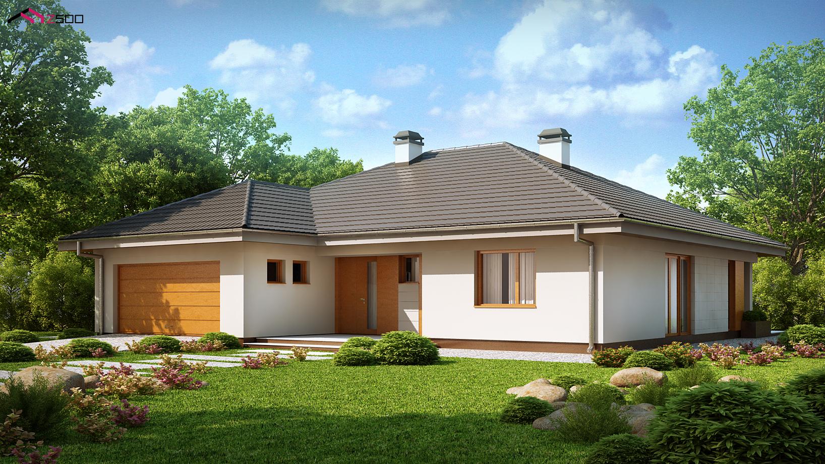 Дом с вальмовой крышей и террасой одноэтажный из пеноблоков