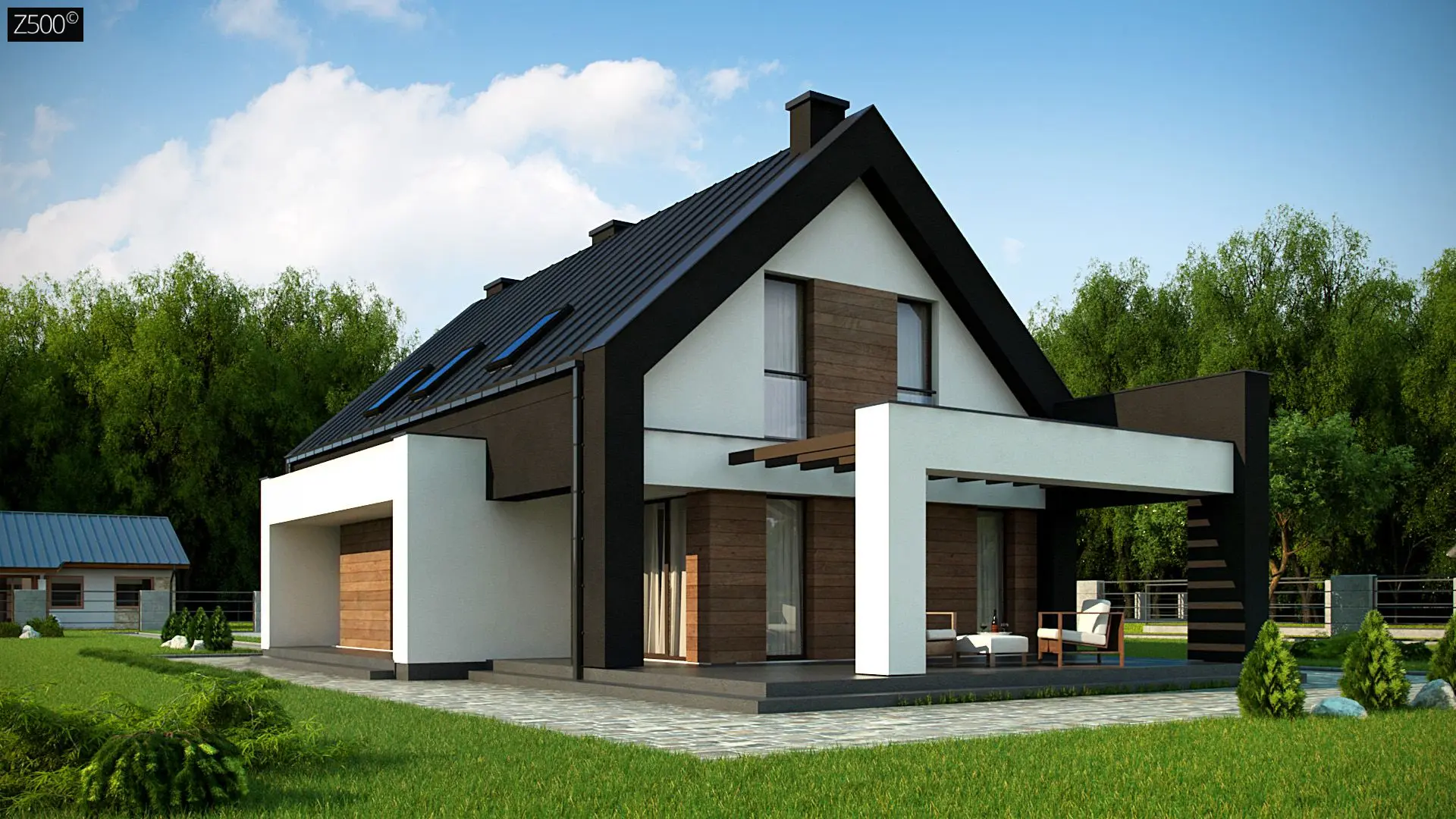 Zx250 дом. Современный мансардный дом. Z500 с мансардой. Проекты коттеджей. Одноэтажный дом с двухскатной крышей в современном стиле.