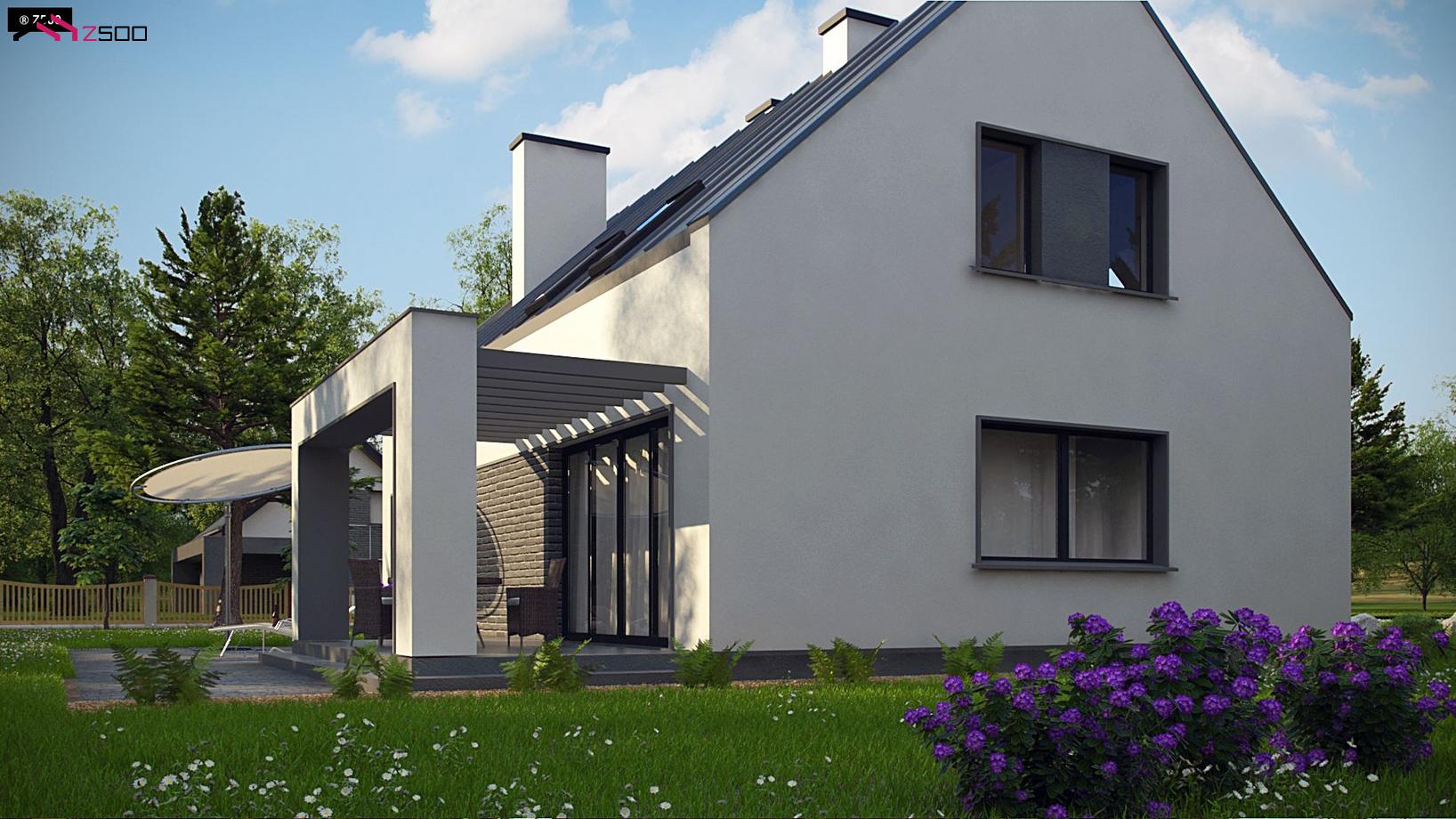 Дом хай тек с двускатной крышей