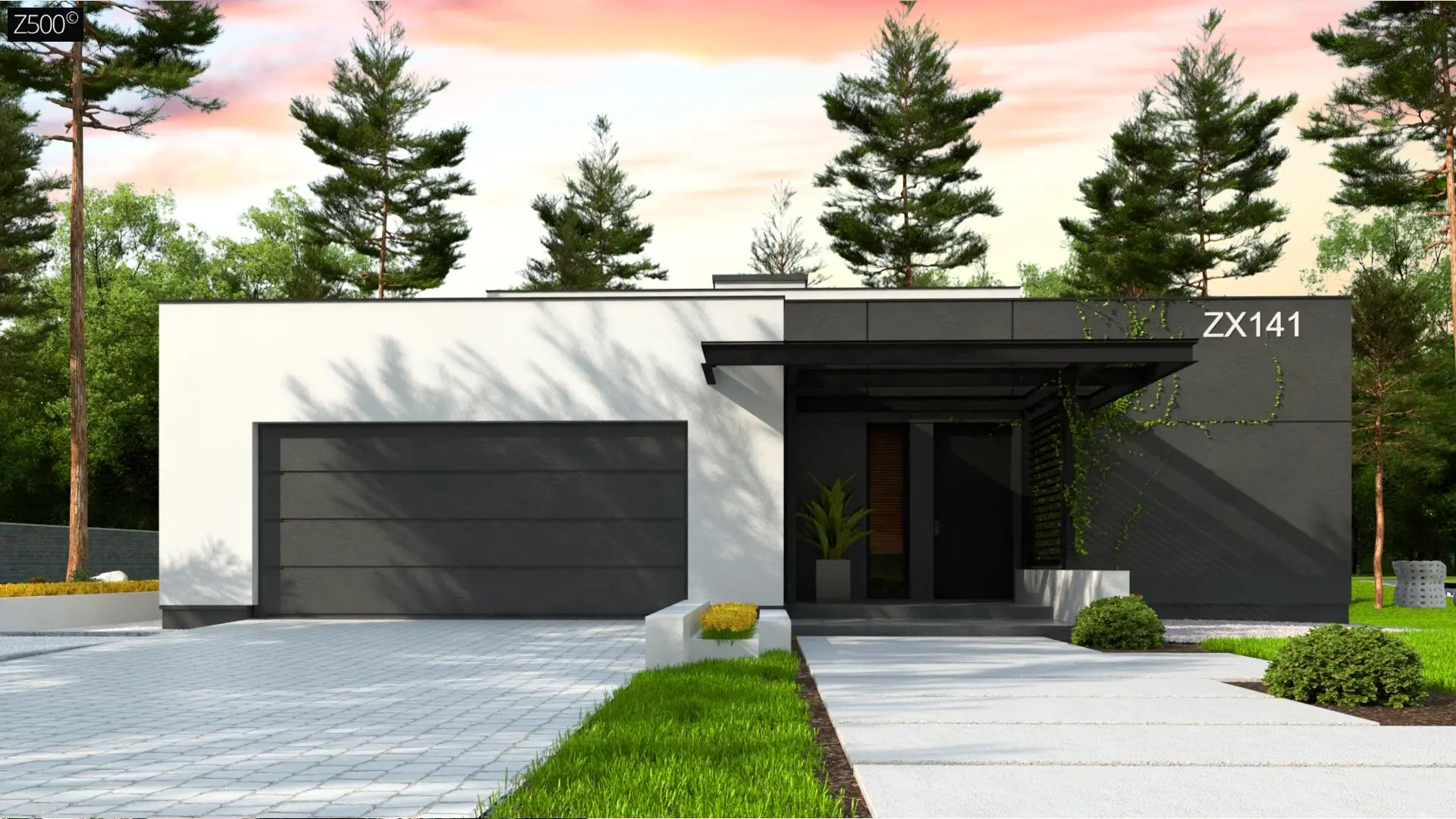 современный гараж. навес для машины в стиле минимализм. проект zx141. современный гараж с плоской крышей. современный гараж.