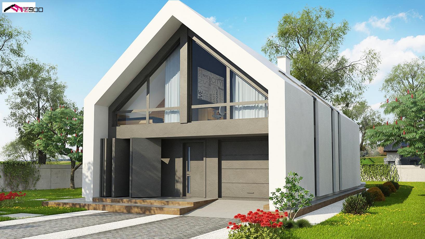 Дом хай тек с двускатной крышей