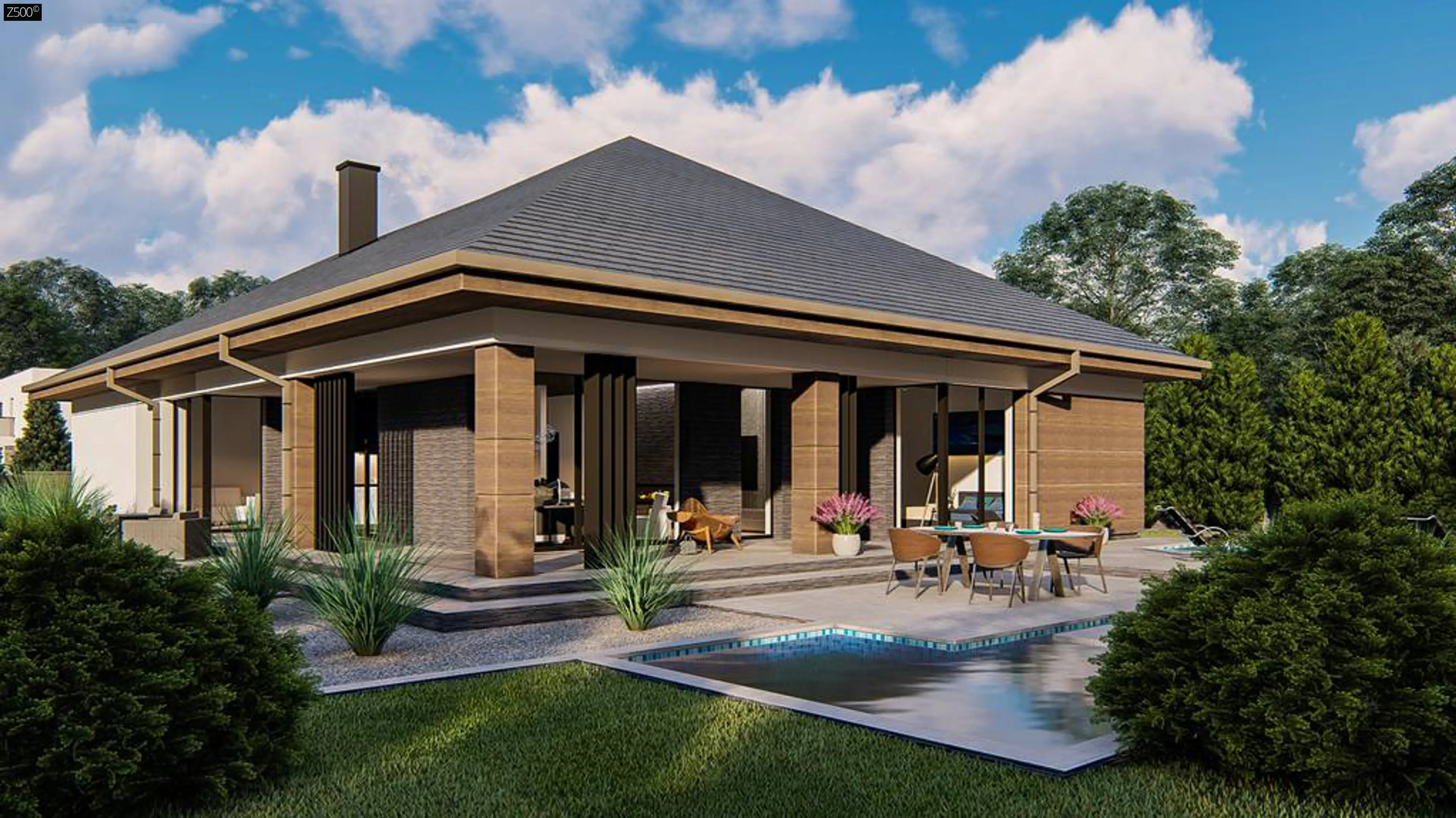 Z500 проекты домов. Z500 проекты одноэтажных домов с террасой. Z500 проекты одноэтажных с террасой. Одноэтажный дом с вальмовой кровлей. Z500 проекты одноэтажных с террасой.
