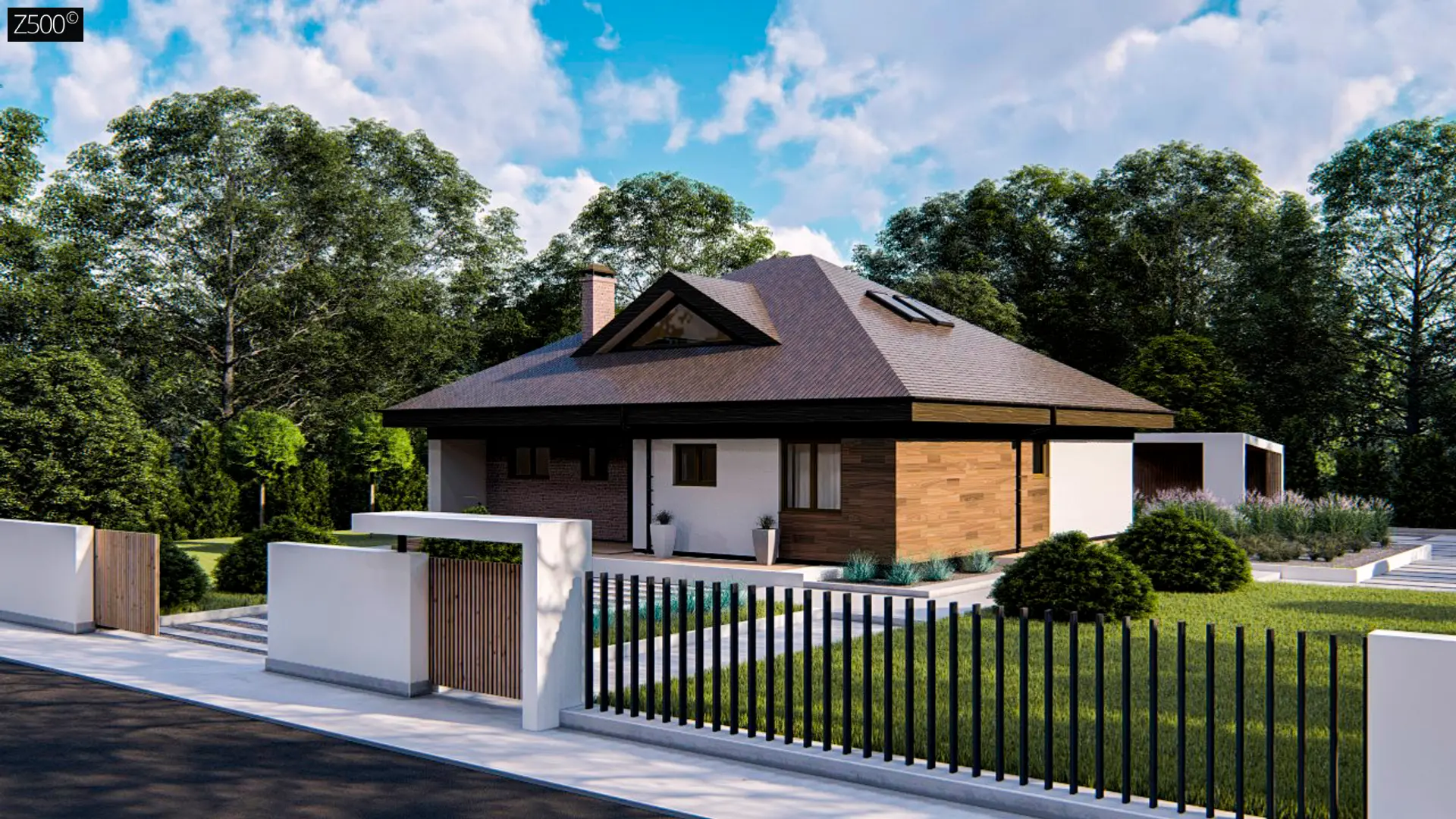 Z500. Z195 GF2 HB Готовый проект одноэтажного дома c гаражом на 2 автомобиля