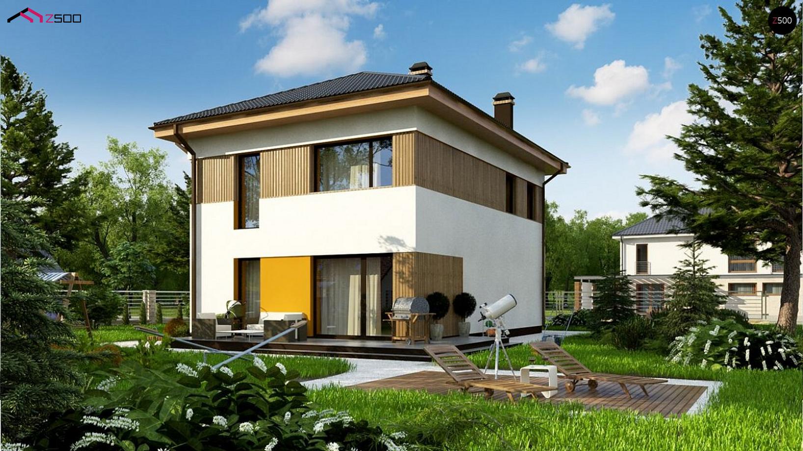 Дом с прямой крышей и балконом