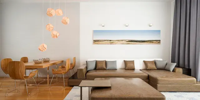 готовый проект дома Z428 – дизайн интерьера, Современный одноэтажный дом с гаражом на одну машину, расположенным с левой стороны здания.