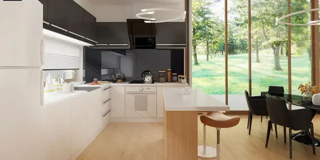 готовый проект дома Z386 v1 – дизайн интерьера, Проект одноэтажного барнхауса. Версия проекта Z386 с увеличенной котельной