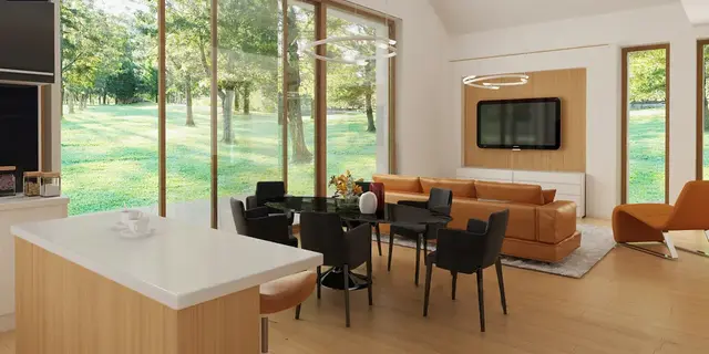 готовый проект дома Z386 v1 – дизайн интерьера, Проект одноэтажного барнхауса. Версия проекта Z386 с увеличенной котельной