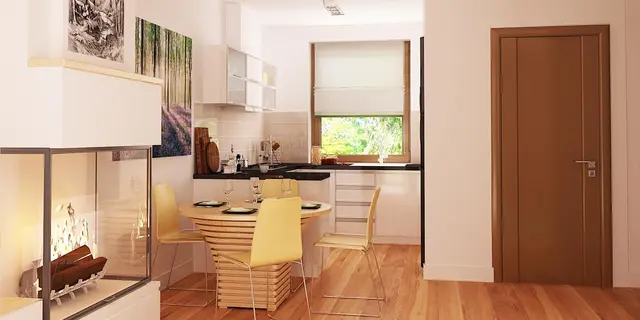 готовый проект дома Z11 – дизайн интерьера, Маленький одноэтажный дом с двускатной кровлей, недорогой в строительстве и эксплуатации. 