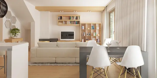 готовый проект дома Z38 – дизайн интерьера, Простой и удобный дом для узкого участка с высокой аттиковой стеной.