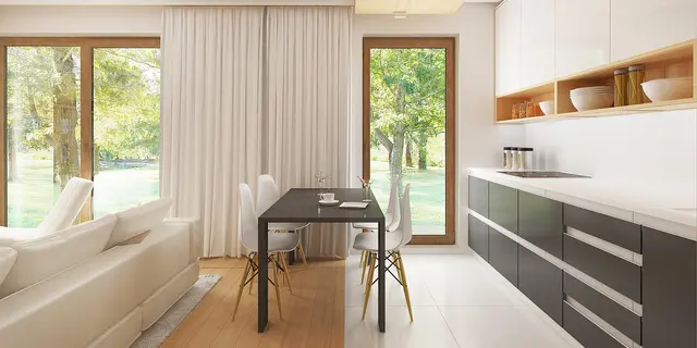 готовый проект дома Z38 – дизайн интерьера, Простой и удобный дом для узкого участка с высокой аттиковой стеной.