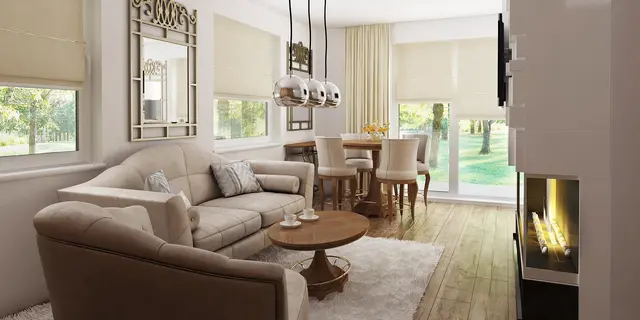 готовый проект дома Z39 – дизайн интерьера, Маленький, уютный дом с мансардой, двускатной крышей и c фронтальной террасой.