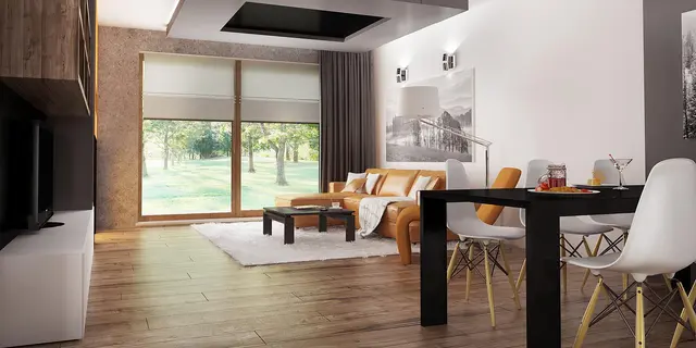 готовый проект дома Z41 – дизайн интерьера, Выгодный небольшой одноэтажный дом с тремя спальнями.