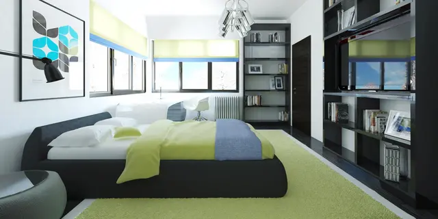 готовый проект дома Zb2 – дизайн интерьера, Проект просторного двухэтажного дома для симметричной застройки с террасой над гаражом.