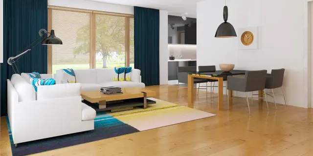 готовый проект дома Zx35 GL – дизайн интерьера, Современный одноэтажный дом с большой светлой гостиной и гаражом