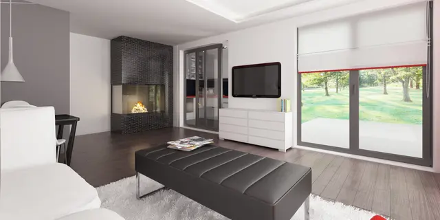 готовый проект дома Zx117 – дизайн интерьера, Современный одноэтажный дом хай-тек с навесом для автомобиля