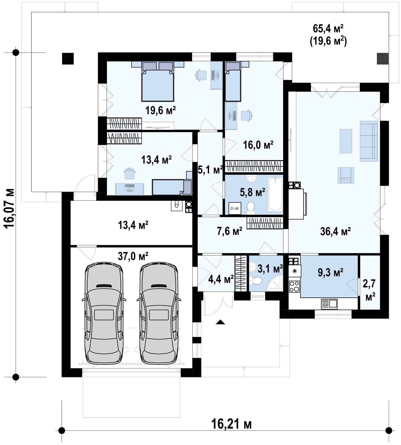 Проекты домов 1 этаж с гаражом, фото и цены