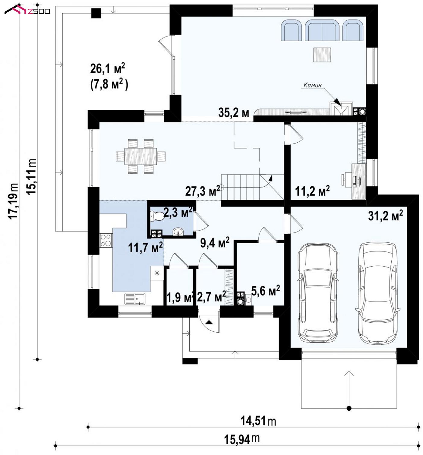 Дом 8 на 8 двухэтажный с гаражом