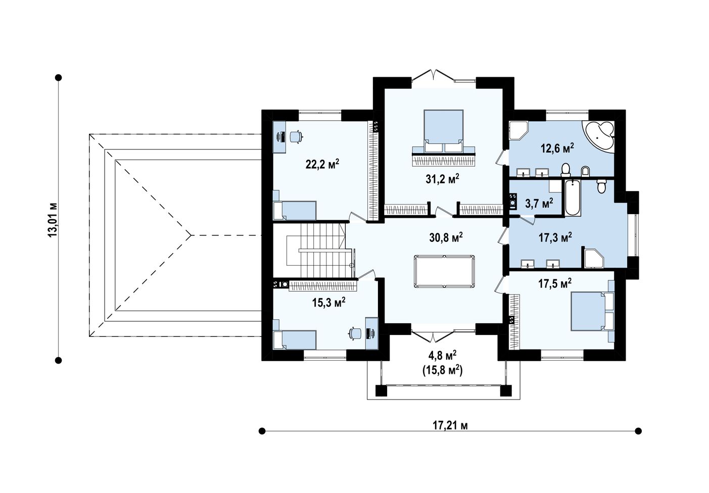 Проекты домов с гаражами над гаражом балкон
