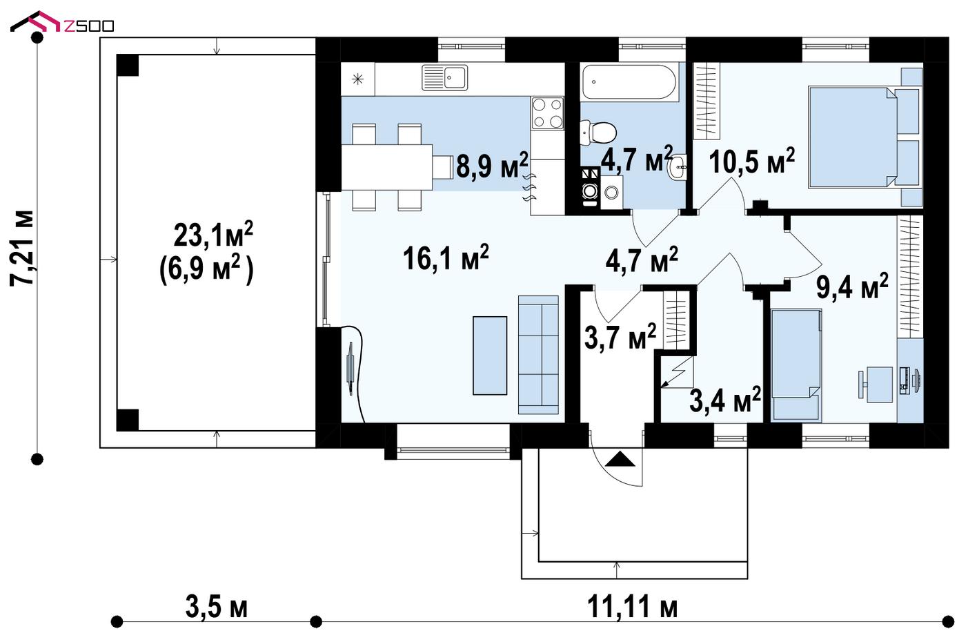Дом 80 м2 одноэтажный из газобетона планировка