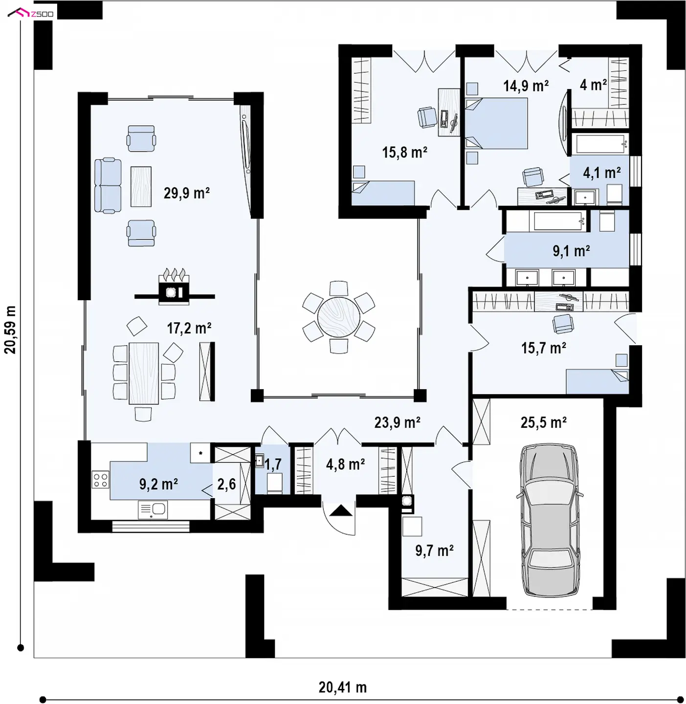 Triplex J0908-T, PlanSource, Inc Courtyard house plans, U shaped house plans, Mu