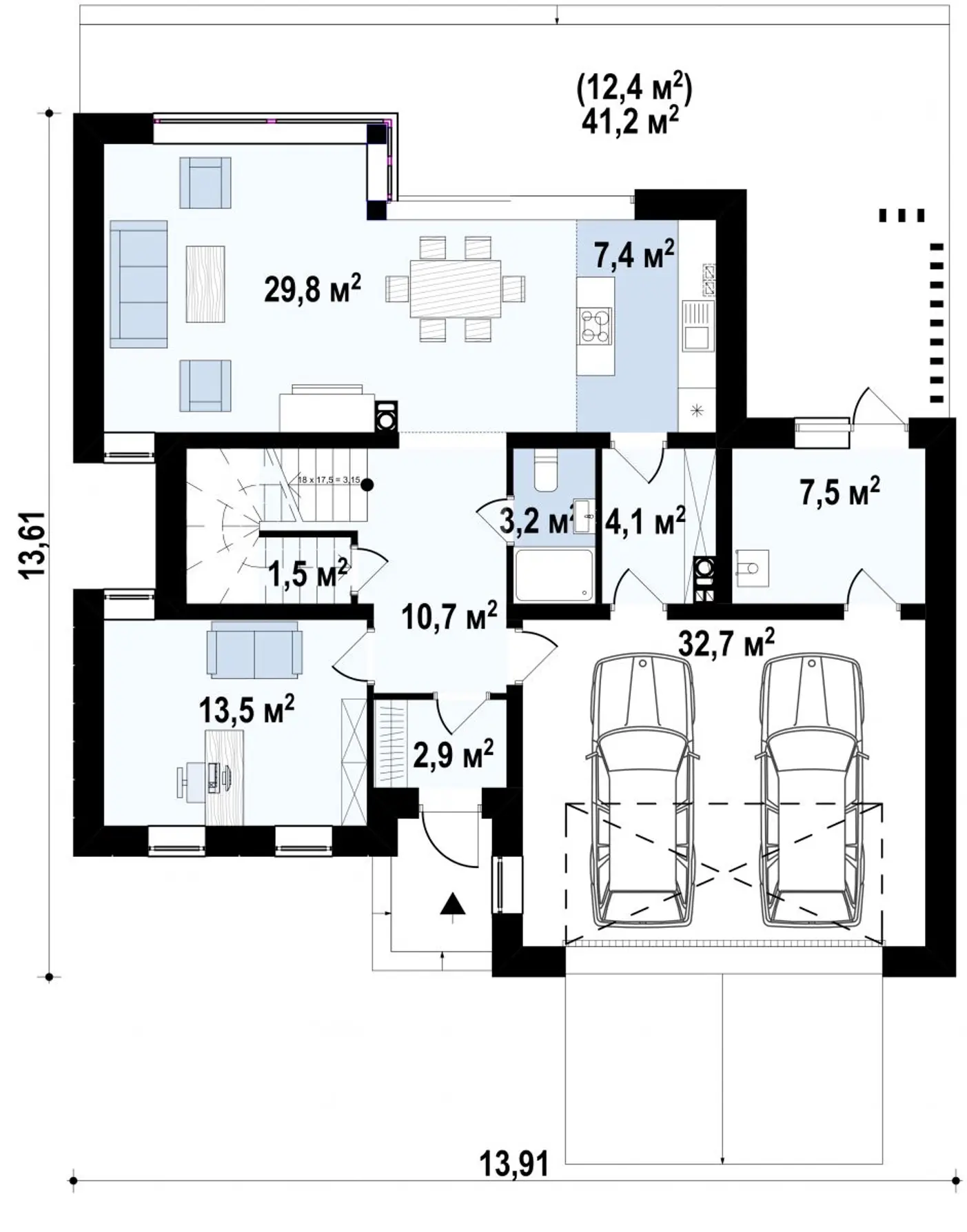 Z500. Проект Zx167 двухэтажного дома с плоской кровлей и сауной 208 м2